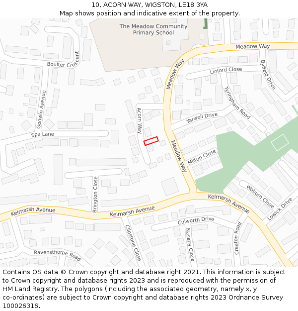10, ACORN WAY, WIGSTON, LE18 3YA: Location map and indicative extent of plot
