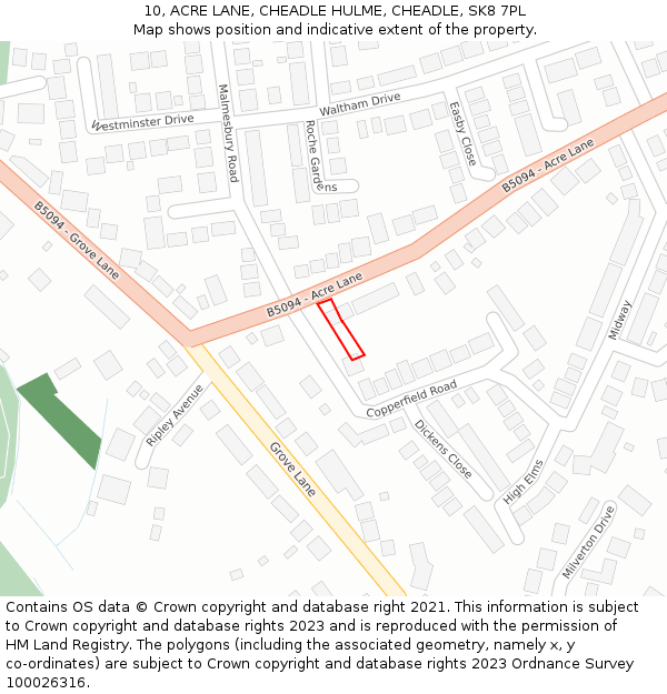 10, ACRE LANE, CHEADLE HULME, CHEADLE, SK8 7PL: Location map and indicative extent of plot