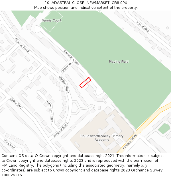 10, ADASTRAL CLOSE, NEWMARKET, CB8 0PX: Location map and indicative extent of plot