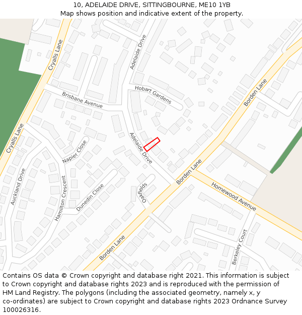 10, ADELAIDE DRIVE, SITTINGBOURNE, ME10 1YB: Location map and indicative extent of plot