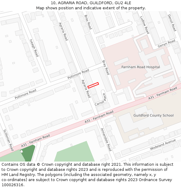 10, AGRARIA ROAD, GUILDFORD, GU2 4LE: Location map and indicative extent of plot