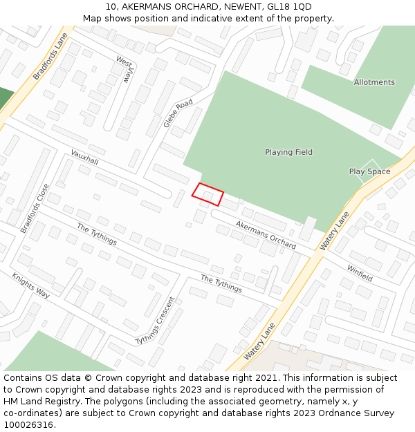 10, AKERMANS ORCHARD, NEWENT, GL18 1QD: Location map and indicative extent of plot