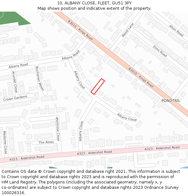 10, ALBANY CLOSE, FLEET, GU51 3PY: Location map and indicative extent of plot