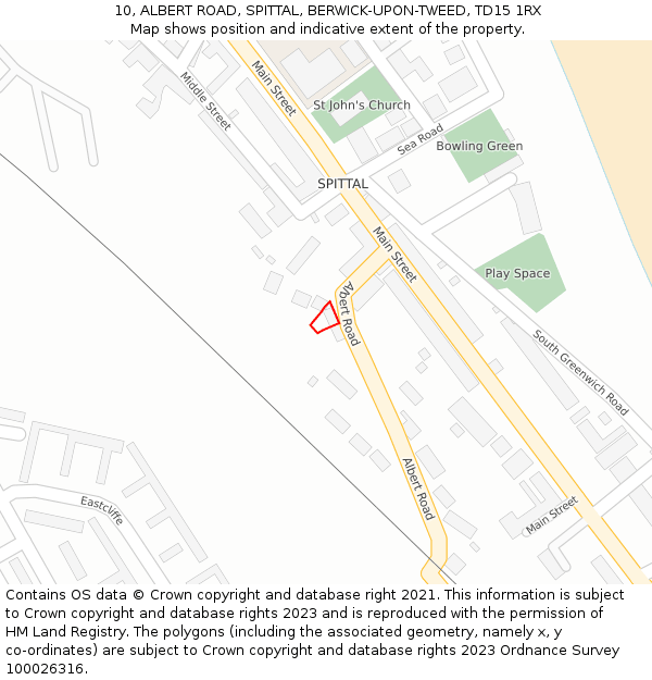 10, ALBERT ROAD, SPITTAL, BERWICK-UPON-TWEED, TD15 1RX: Location map and indicative extent of plot
