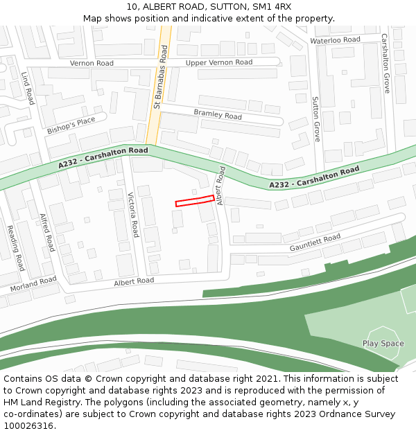 10, ALBERT ROAD, SUTTON, SM1 4RX: Location map and indicative extent of plot