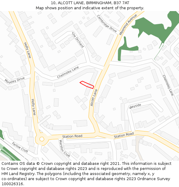 10, ALCOTT LANE, BIRMINGHAM, B37 7AT: Location map and indicative extent of plot