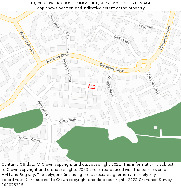 10, ALDERWICK GROVE, KINGS HILL, WEST MALLING, ME19 4GB: Location map and indicative extent of plot