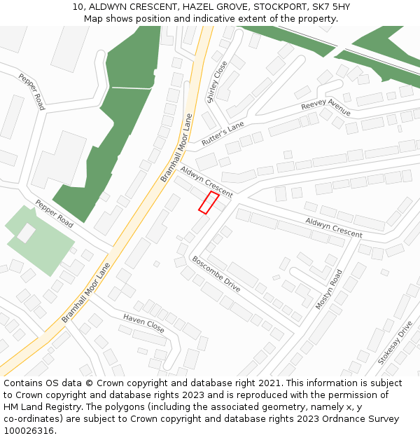 10, ALDWYN CRESCENT, HAZEL GROVE, STOCKPORT, SK7 5HY: Location map and indicative extent of plot