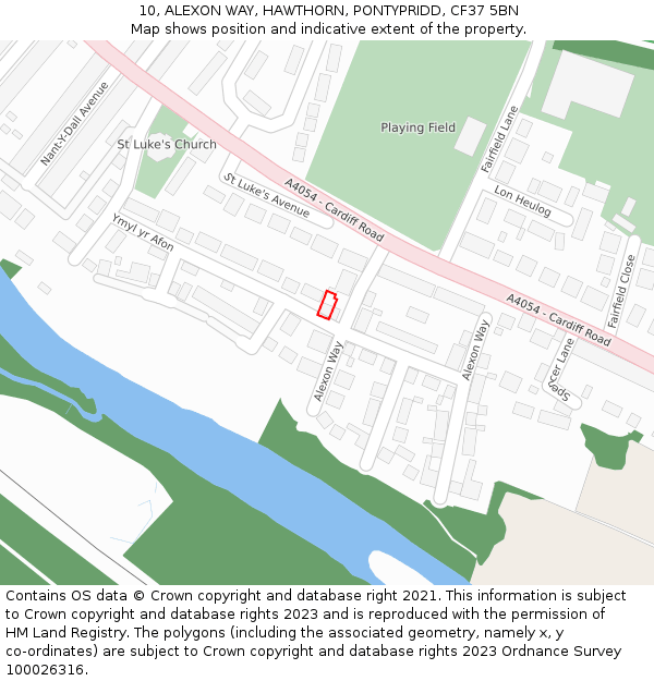 10, ALEXON WAY, HAWTHORN, PONTYPRIDD, CF37 5BN: Location map and indicative extent of plot