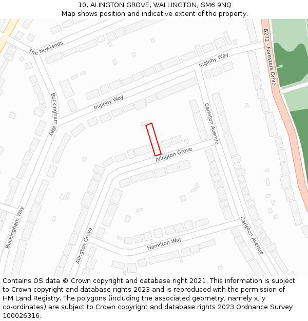 10, ALINGTON GROVE, WALLINGTON, SM6 9NQ: Location map and indicative extent of plot
