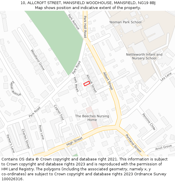 10, ALLCROFT STREET, MANSFIELD WOODHOUSE, MANSFIELD, NG19 8BJ: Location map and indicative extent of plot