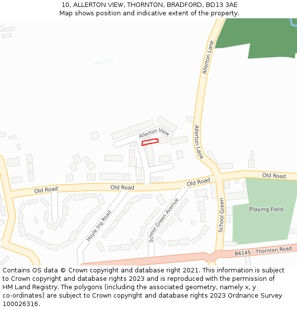 10, ALLERTON VIEW, THORNTON, BRADFORD, BD13 3AE: Location map and indicative extent of plot