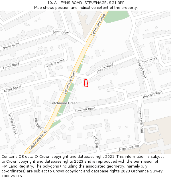 10, ALLEYNS ROAD, STEVENAGE, SG1 3PP: Location map and indicative extent of plot