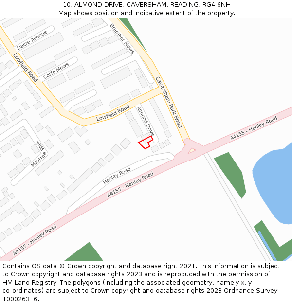 10, ALMOND DRIVE, CAVERSHAM, READING, RG4 6NH: Location map and indicative extent of plot