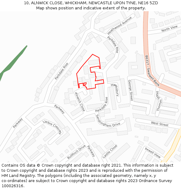 10, ALNWICK CLOSE, WHICKHAM, NEWCASTLE UPON TYNE, NE16 5ZD: Location map and indicative extent of plot