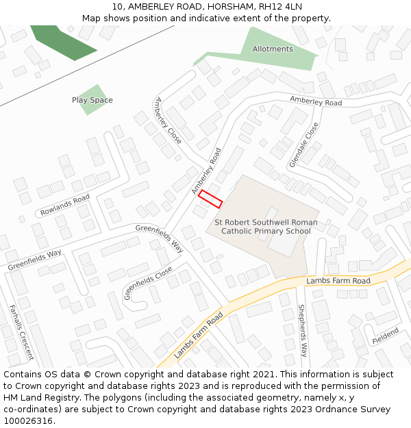 10, AMBERLEY ROAD, HORSHAM, RH12 4LN: Location map and indicative extent of plot