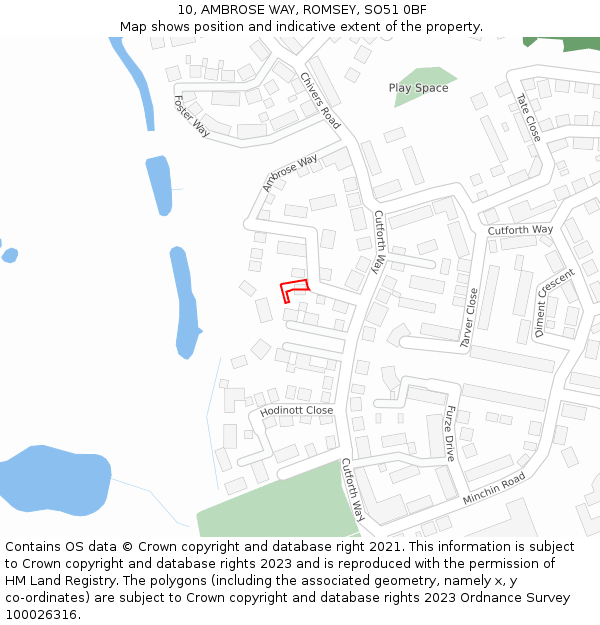 10, AMBROSE WAY, ROMSEY, SO51 0BF: Location map and indicative extent of plot