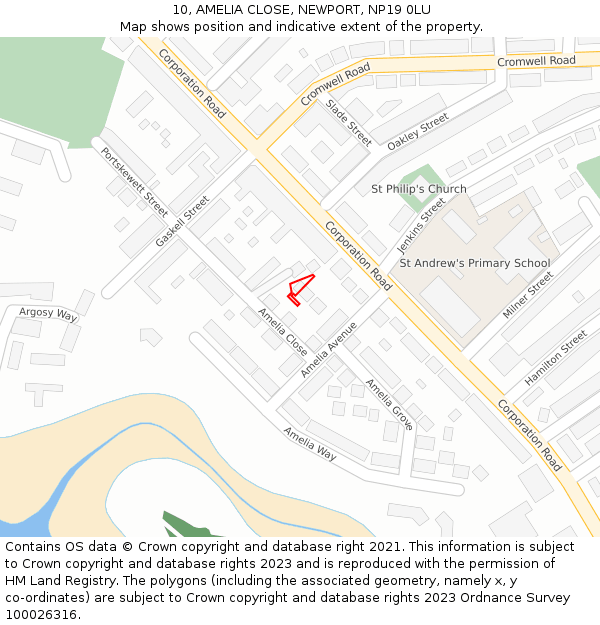 10, AMELIA CLOSE, NEWPORT, NP19 0LU: Location map and indicative extent of plot