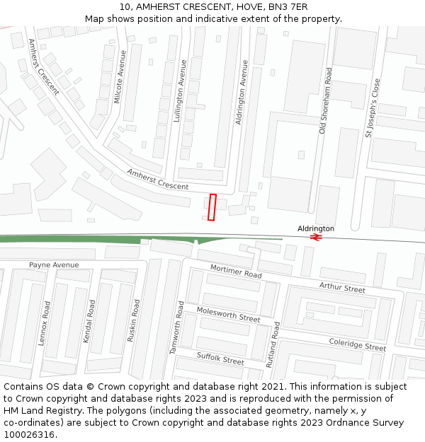 10, AMHERST CRESCENT, HOVE, BN3 7ER: Location map and indicative extent of plot