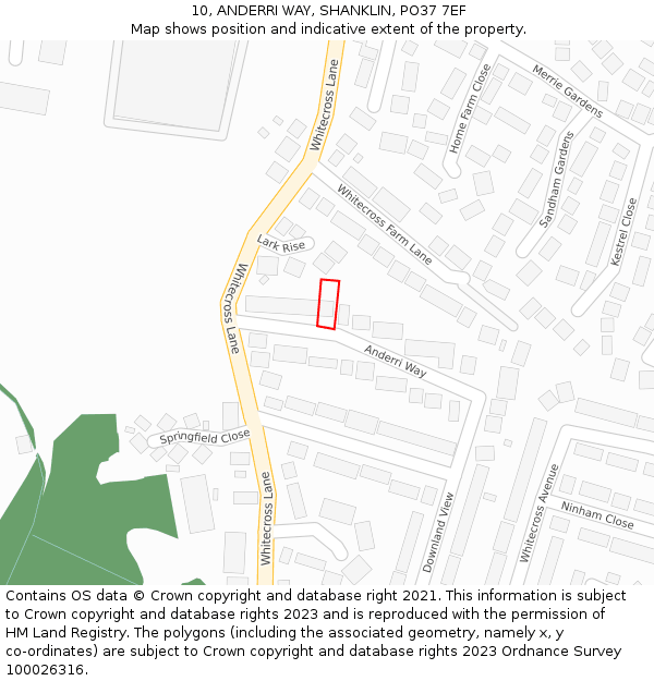 10, ANDERRI WAY, SHANKLIN, PO37 7EF: Location map and indicative extent of plot