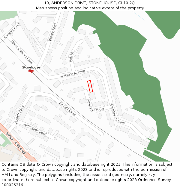 10, ANDERSON DRIVE, STONEHOUSE, GL10 2QL: Location map and indicative extent of plot