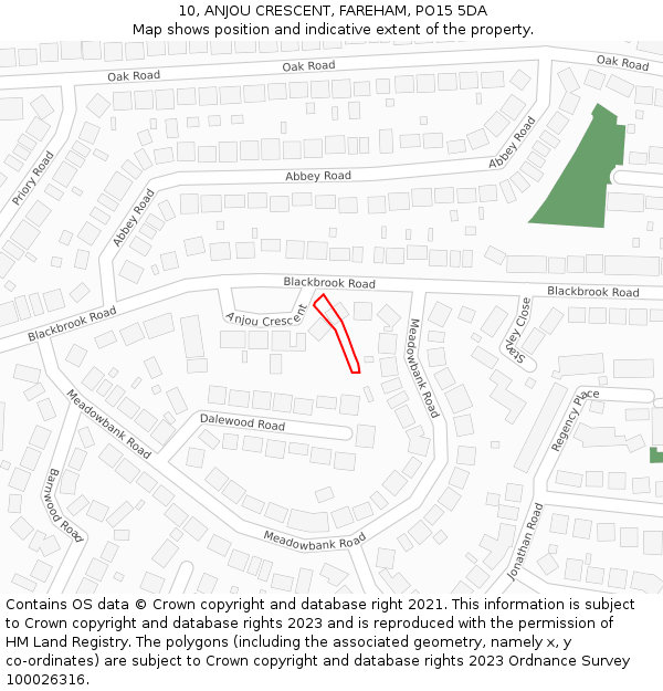 10, ANJOU CRESCENT, FAREHAM, PO15 5DA: Location map and indicative extent of plot