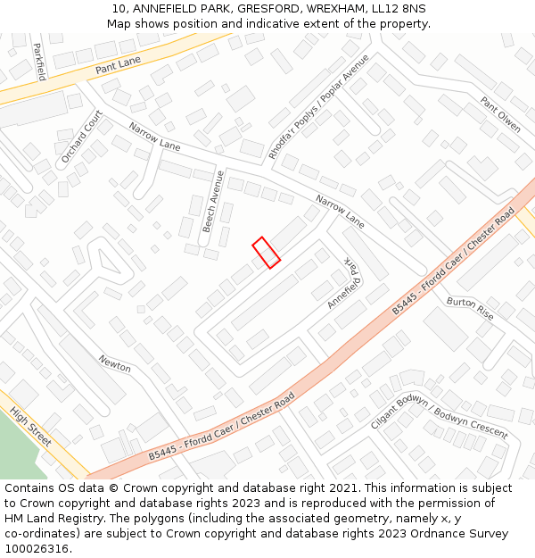 10, ANNEFIELD PARK, GRESFORD, WREXHAM, LL12 8NS: Location map and indicative extent of plot