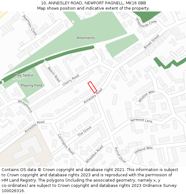 10, ANNESLEY ROAD, NEWPORT PAGNELL, MK16 0BB: Location map and indicative extent of plot