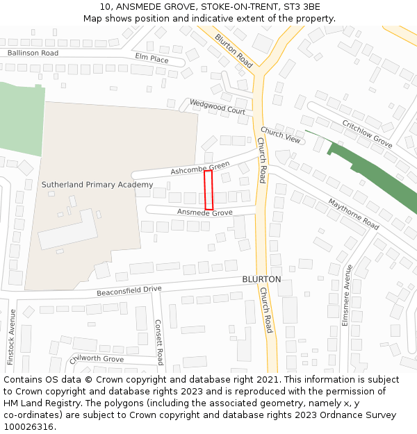 10, ANSMEDE GROVE, STOKE-ON-TRENT, ST3 3BE: Location map and indicative extent of plot
