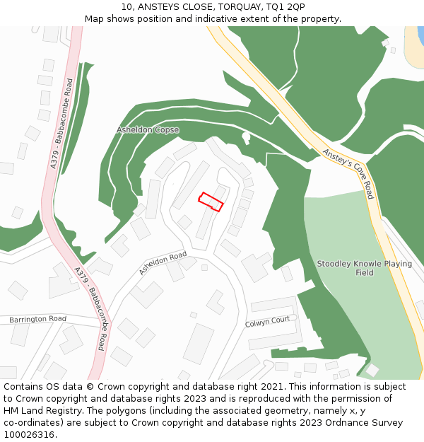 10, ANSTEYS CLOSE, TORQUAY, TQ1 2QP: Location map and indicative extent of plot