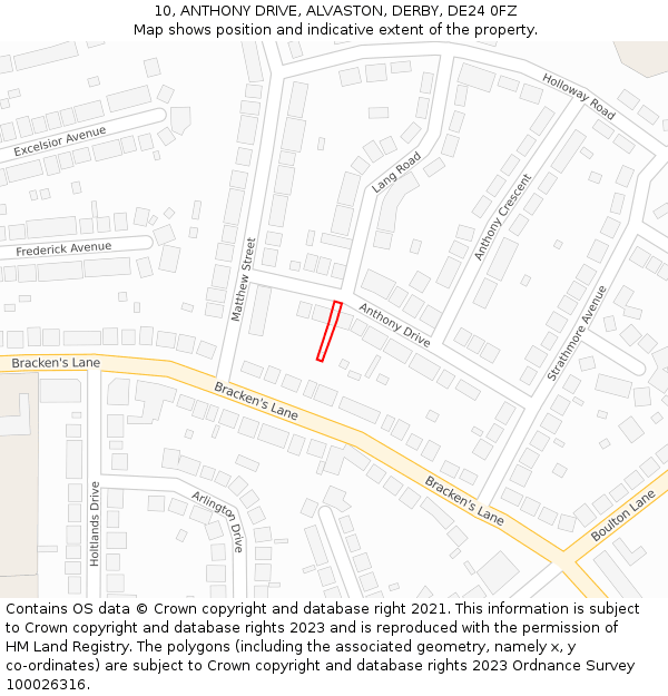 10, ANTHONY DRIVE, ALVASTON, DERBY, DE24 0FZ: Location map and indicative extent of plot