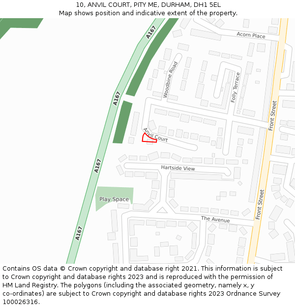 10, ANVIL COURT, PITY ME, DURHAM, DH1 5EL: Location map and indicative extent of plot