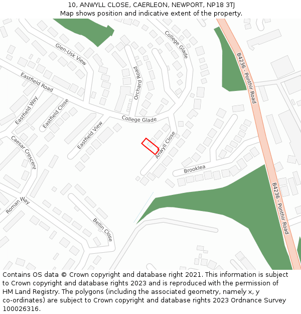 10, ANWYLL CLOSE, CAERLEON, NEWPORT, NP18 3TJ: Location map and indicative extent of plot