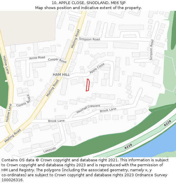 10, APPLE CLOSE, SNODLAND, ME6 5JP: Location map and indicative extent of plot