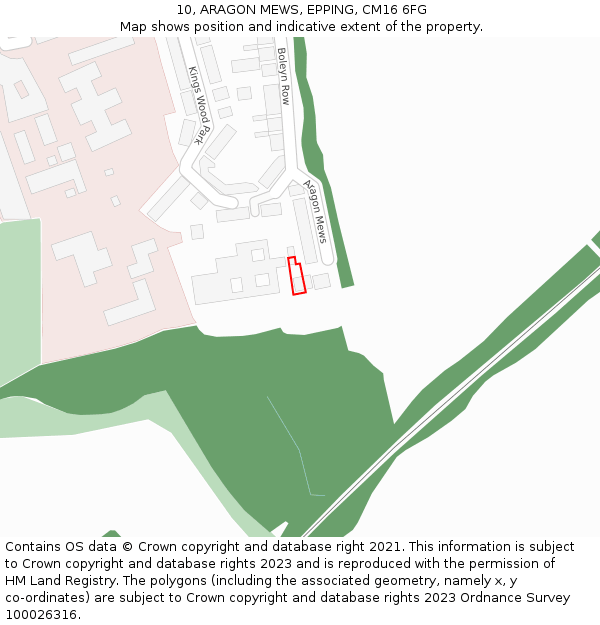 10, ARAGON MEWS, EPPING, CM16 6FG: Location map and indicative extent of plot
