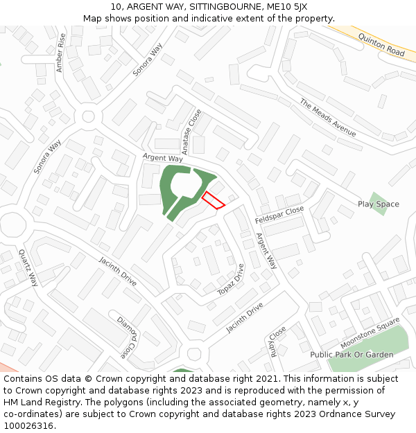 10, ARGENT WAY, SITTINGBOURNE, ME10 5JX: Location map and indicative extent of plot
