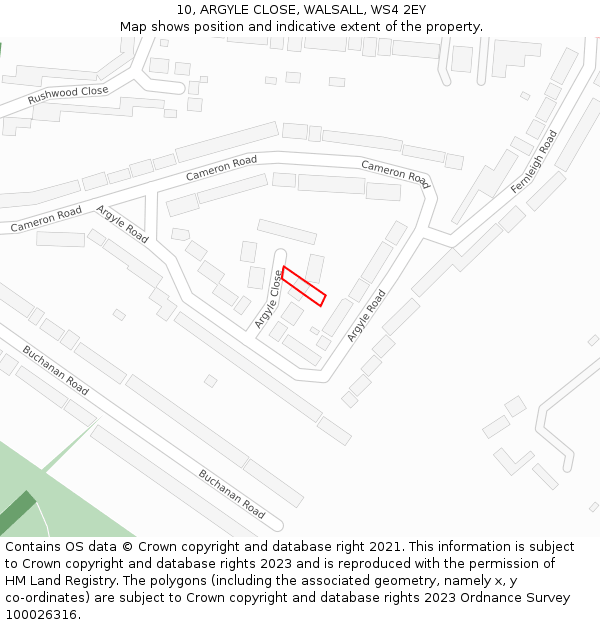 10, ARGYLE CLOSE, WALSALL, WS4 2EY: Location map and indicative extent of plot
