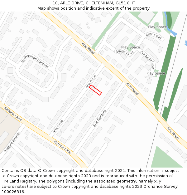 10, ARLE DRIVE, CHELTENHAM, GL51 8HT: Location map and indicative extent of plot