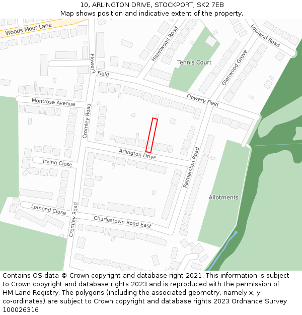 10, ARLINGTON DRIVE, STOCKPORT, SK2 7EB: Location map and indicative extent of plot