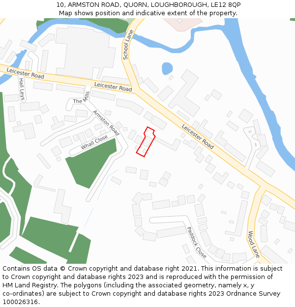 10, ARMSTON ROAD, QUORN, LOUGHBOROUGH, LE12 8QP: Location map and indicative extent of plot