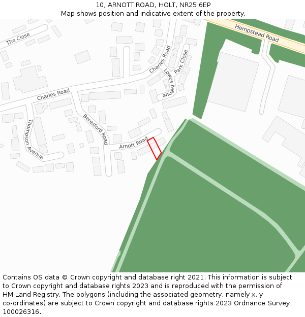 10, ARNOTT ROAD, HOLT, NR25 6EP: Location map and indicative extent of plot