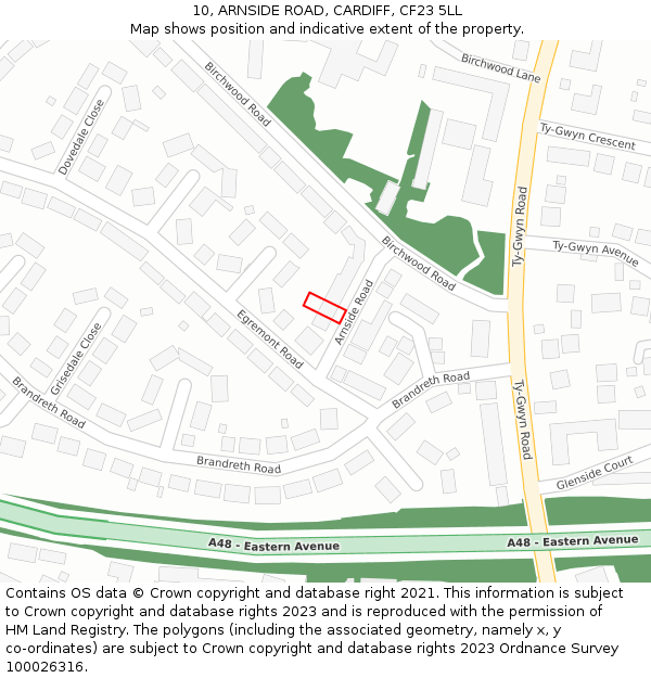 10, ARNSIDE ROAD, CARDIFF, CF23 5LL: Location map and indicative extent of plot