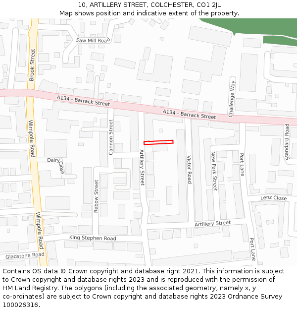 10, ARTILLERY STREET, COLCHESTER, CO1 2JL: Location map and indicative extent of plot