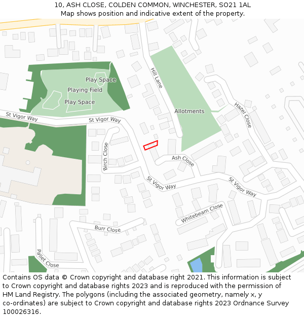 10, ASH CLOSE, COLDEN COMMON, WINCHESTER, SO21 1AL: Location map and indicative extent of plot