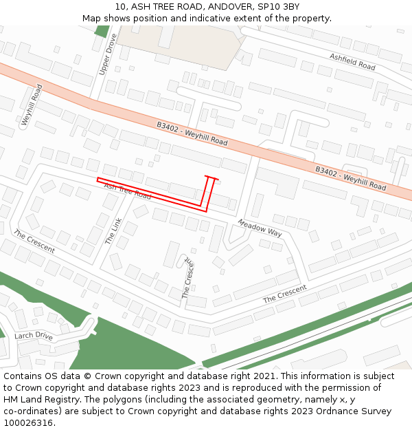 10, ASH TREE ROAD, ANDOVER, SP10 3BY: Location map and indicative extent of plot