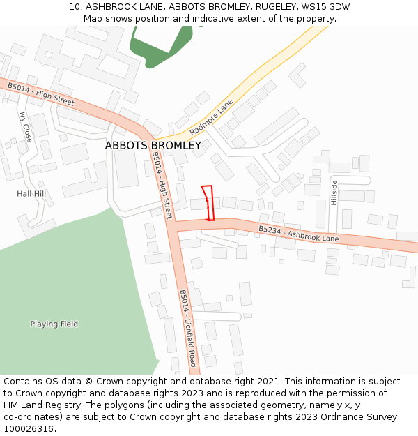 10, ASHBROOK LANE, ABBOTS BROMLEY, RUGELEY, WS15 3DW: Location map and indicative extent of plot