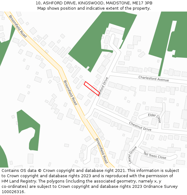 10, ASHFORD DRIVE, KINGSWOOD, MAIDSTONE, ME17 3PB: Location map and indicative extent of plot