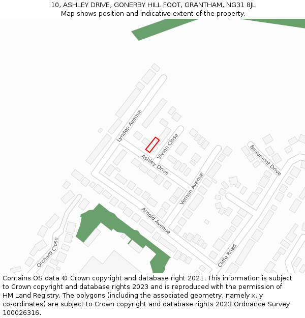 10, ASHLEY DRIVE, GONERBY HILL FOOT, GRANTHAM, NG31 8JL: Location map and indicative extent of plot