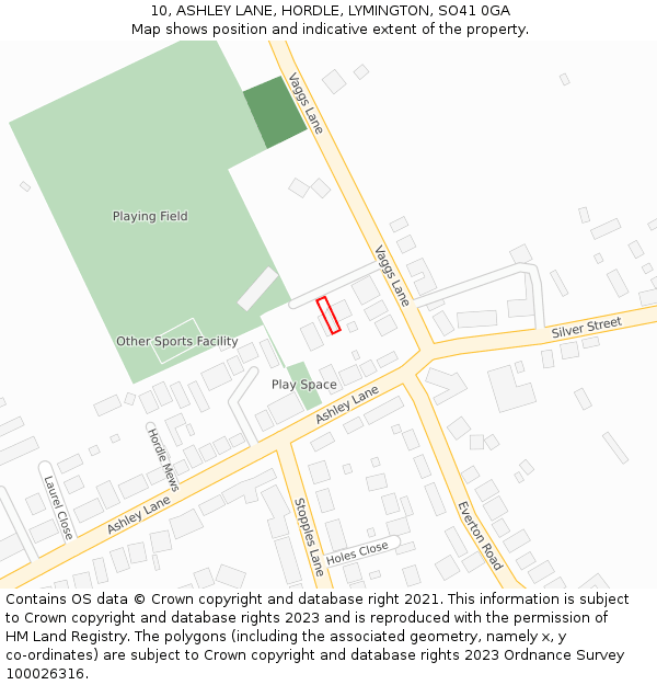 10, ASHLEY LANE, HORDLE, LYMINGTON, SO41 0GA: Location map and indicative extent of plot