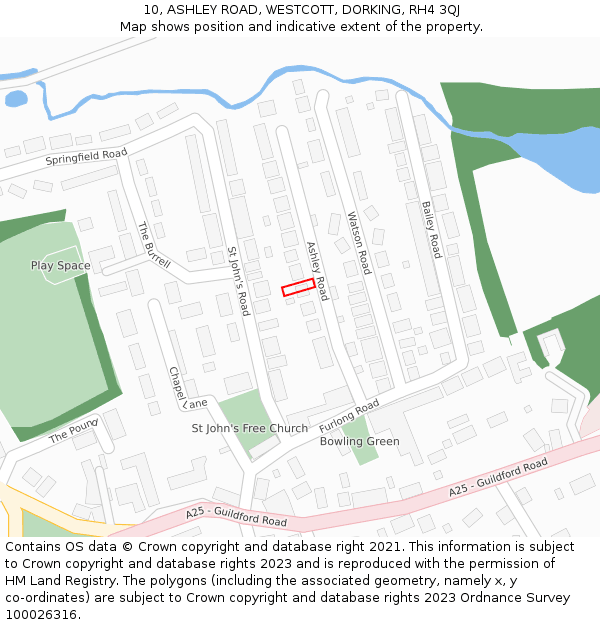 10, ASHLEY ROAD, WESTCOTT, DORKING, RH4 3QJ: Location map and indicative extent of plot